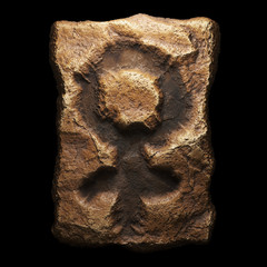 Rocky symbol female. Font of stone isolated on black background. 3d
