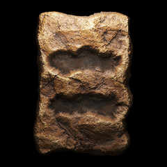 Rocky symbol equals. Font of stone isolated on black background. 3d