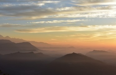landscape of sunset in the mountains. colourful sky