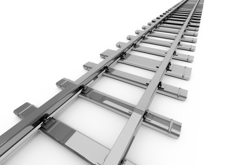 3D Rendering of Railroad Tracks on White