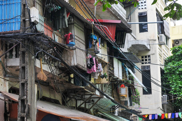 Messy entangled electricity supply and, telecommunication wires, cables.