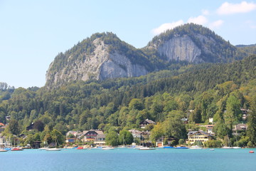 lake village in mountains