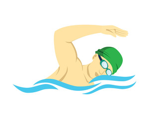 Swimming Man Figure with Goggles Sideview Illustration