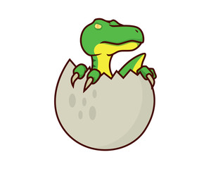 T-Rex Baby Emerges and Hatching from the Egg Illustration
