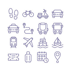 Public transport outline icons flat vector set
