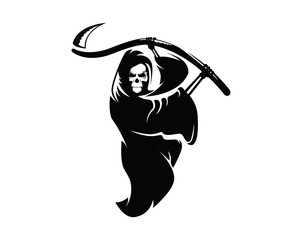 Grim Reaper with Scythe Illustration with Silhouette Style