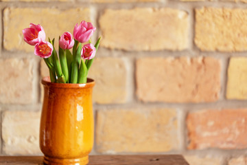 Tulips - bouquet pink tulips in vase