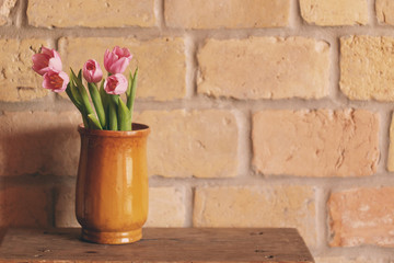 Tulips - bouquet pink tulips in vase