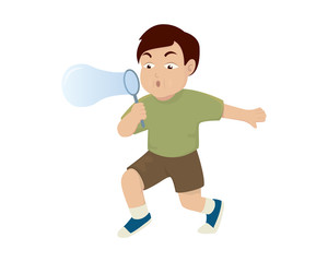 Fototapeta na wymiar a Boy Blowing Bubbles Illustration
