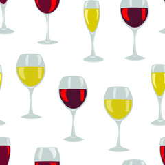 red, white wine glasses ,drink vector seamless patten white background. Concept for menu, wallpaper, wrapping paper 
