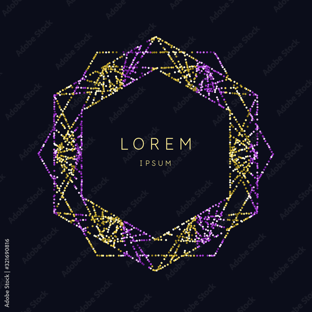 Poster geometric shapes of lines lined with sparkling particles. beautiful trendy glitter on a dark backgro