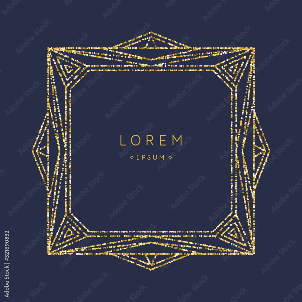 Poster geometric shapes of lines lined with sparkling particles. beautiful trendy glitter on a dark backgro