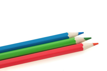 Colored pencils on a white background