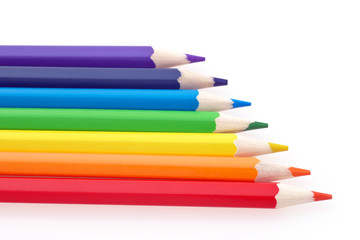 Colored pencils on a white background