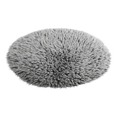 Round gray carpet made of sheepskin wool on an isolated background. 3D rendering
