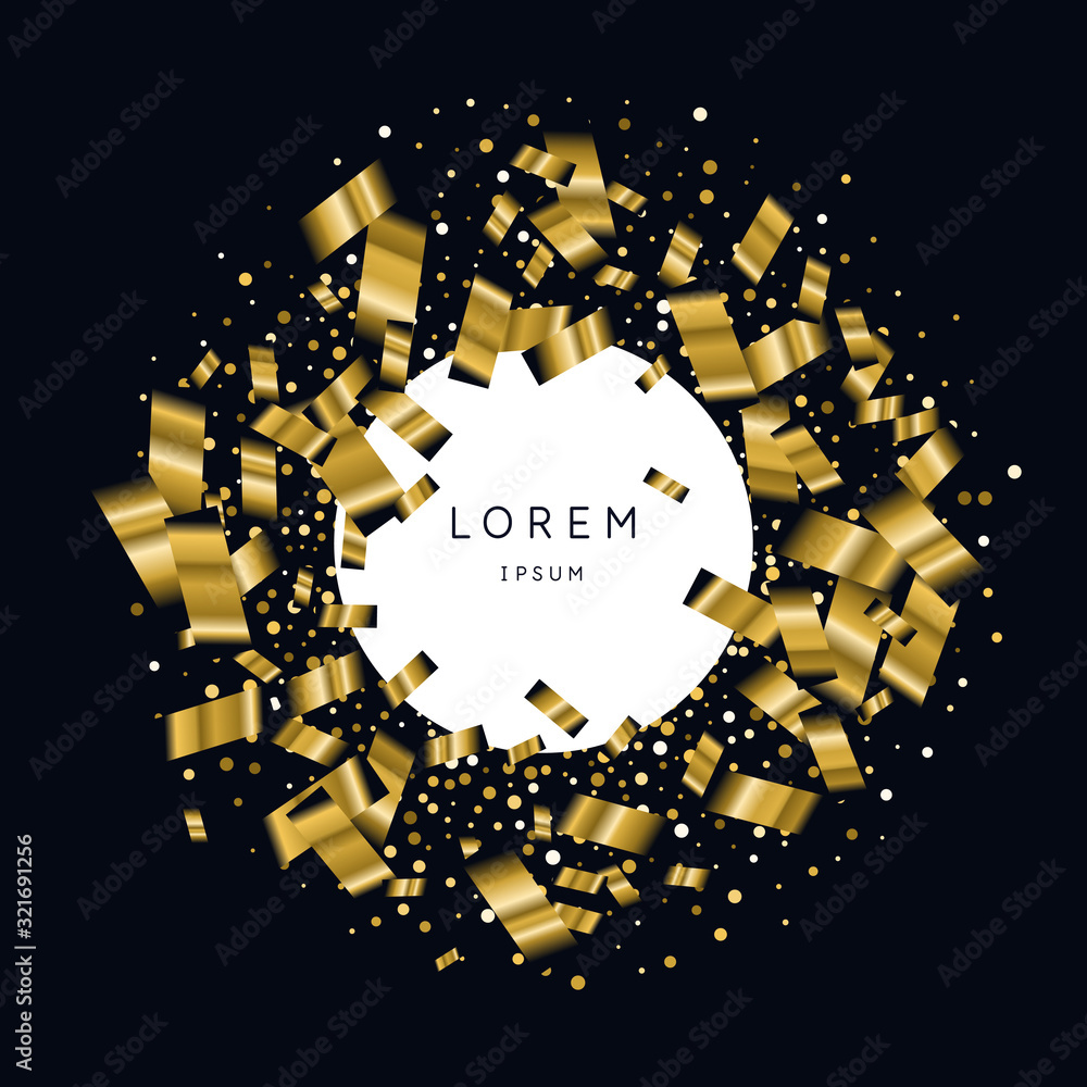 Poster gold confetti is falling. abstract background with particles. template for placing text for the cele