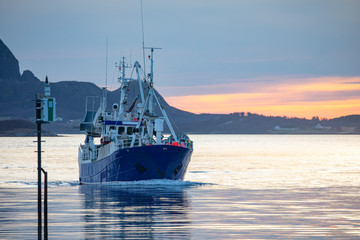 Fishingboat Fyrholm through Brønnøysundet, Nordland county (FYRHOLM is a Fishing Vessel that was...