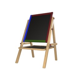 Chalk board on a wooden stand on a white background. Isolate.