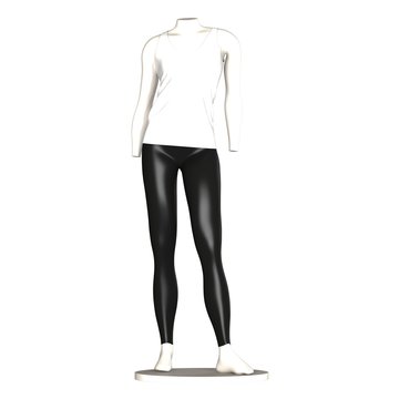 White maniken in a white jacket and black pants on a white background. Isolate.
