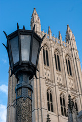 Fototapeta na wymiar National Cathedral exterior with street light, Washington DC