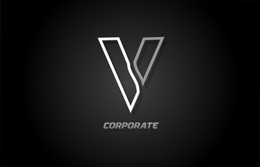 black and white line company business V letter alphabet logo icon design
