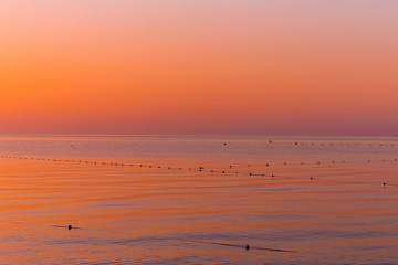 Beautiful golden sunrise over the horizon on the Mediterranean Sea in Turkey, Kemer