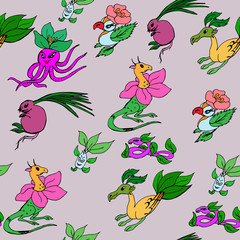 seamless background with cute colorful cartoon monsters