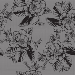 Hand draw flower with leaves dotted seamless pattern