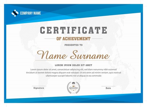 Achievement blue modern certificate template design