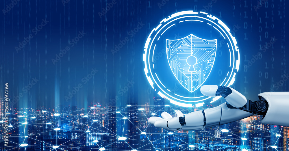 Poster 3d rendering futuristic robot technology development, artificial intelligence ai, and machine learni