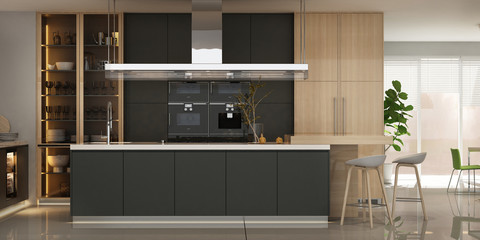 Modern kitchen interior in black colors