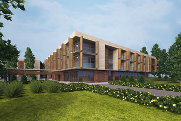 architectural horizontal 3d rendering of building