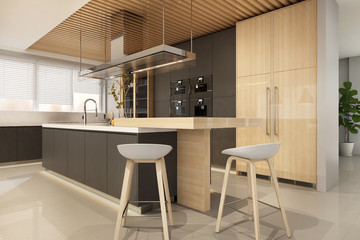 Modern kitchen interior in black colors