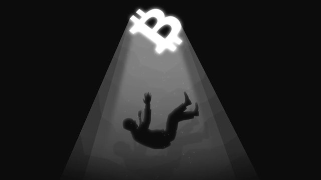 Man Falls Down Into A Hole With A Bitcoin Sign Shape Collapse Concept Animation