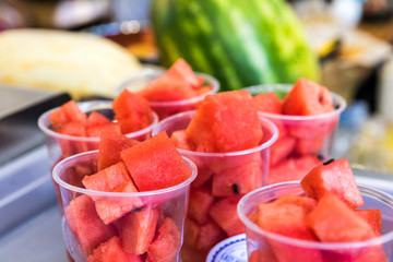 Juicy ripe watermelon sliced in a glass