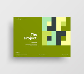 Creative business presentation vector A4 horizontal orientation front page mock up. Modern corporate report cover abstract geometric illustration design layout. Company identity brochure template.