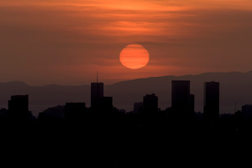 Skyline of Lima city at the sunset, in San Isidro town.