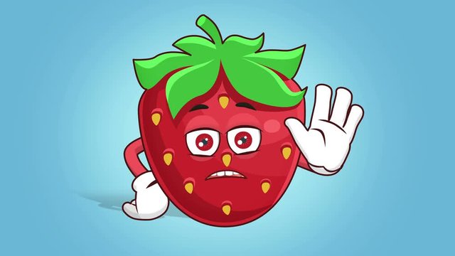 Cartoon Strawberry Face Animation Stop Hand Gesture with Luma Matte