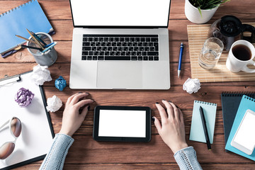 Business woman working at office desk