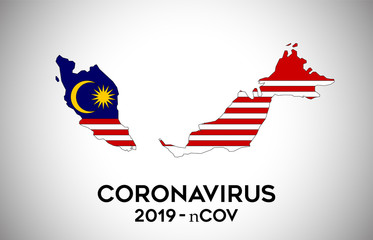 CoronaVirus in Malaysia and Country flag inside Country border Map Vector Design.