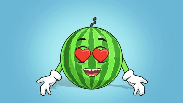 Cartoon Watermelon Face Animation Give Love Heart Eyes with Luma Matte