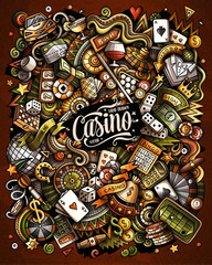 Casino hand drawn vector funny doodles illustration.