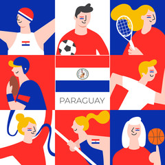 Set of national team players with national flag in flat style  : Vector Illustration