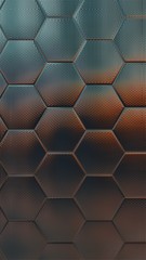 Shiny metallic and dark colored hexagonal pattern background. 3d illustration.