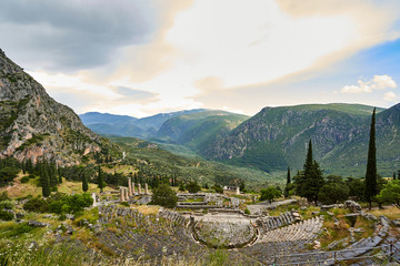 Fototapeta na wymiar Ancient ruins in Delphi, Greece in a summer day