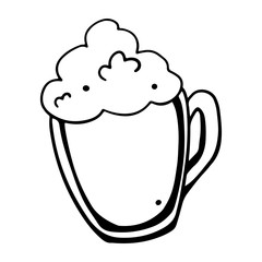 Digital illustration doodle outline happy saint patrick day mug with ale with foam. Print for cards, banners, posters, web design, textiles, restaurants and signboards.