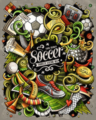 Cartoon vector doodles Football illustration. Soccer funny picture