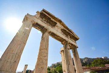 Obraz premium ancient ruins Roman Agora in a summer day in Acropolis Greece, Athens