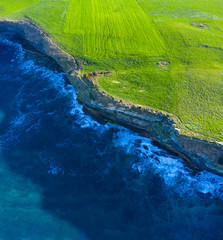 Cliffs and Mill of El Bolao, Cóbreces, Alfoz de Loredo Municipality, Cantabrian Sea, Cantabria, Spain, Europe