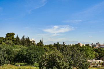 Fototapeta na wymiar ancient ruins Roman Agora in a summer day in Acropolis Greece, Athens